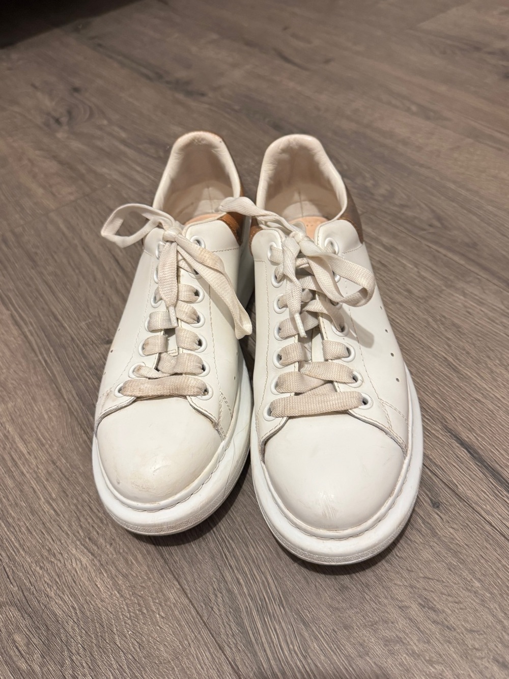 Alexander McQueen White Leather Sneakers with Beige Accents